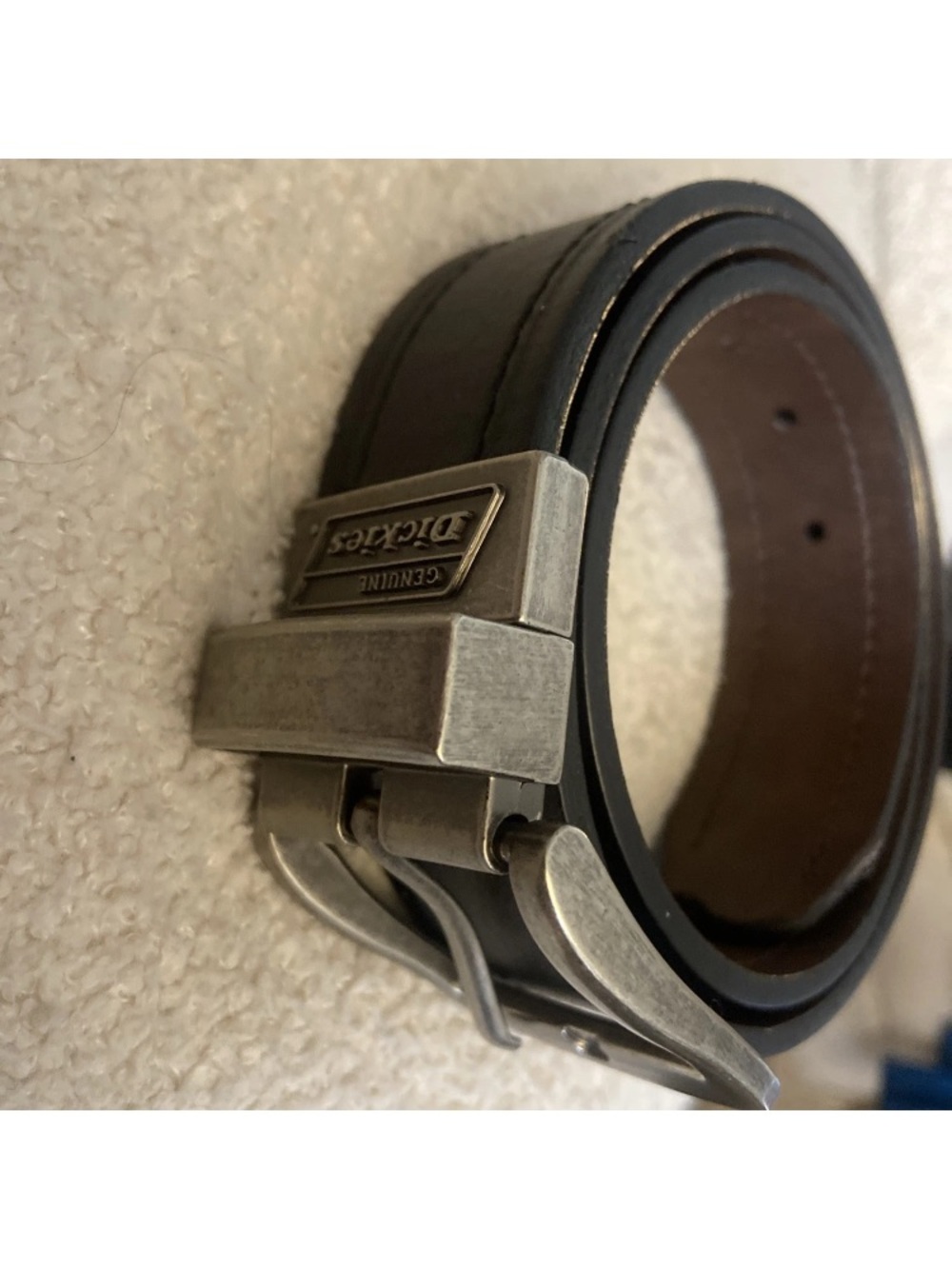 Dickies Black Leather Belt with Antique Silver Ratchet Buckle 32”